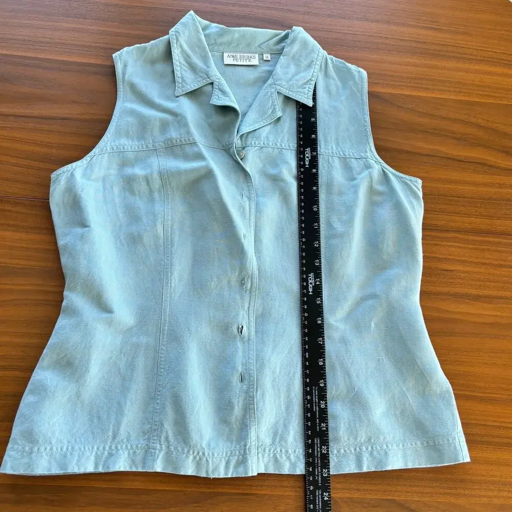 90s Vintage Anne Brooks Petite Linen Blend Sleeveless Button Up Blouse Size 14 - Picture 6 of 12